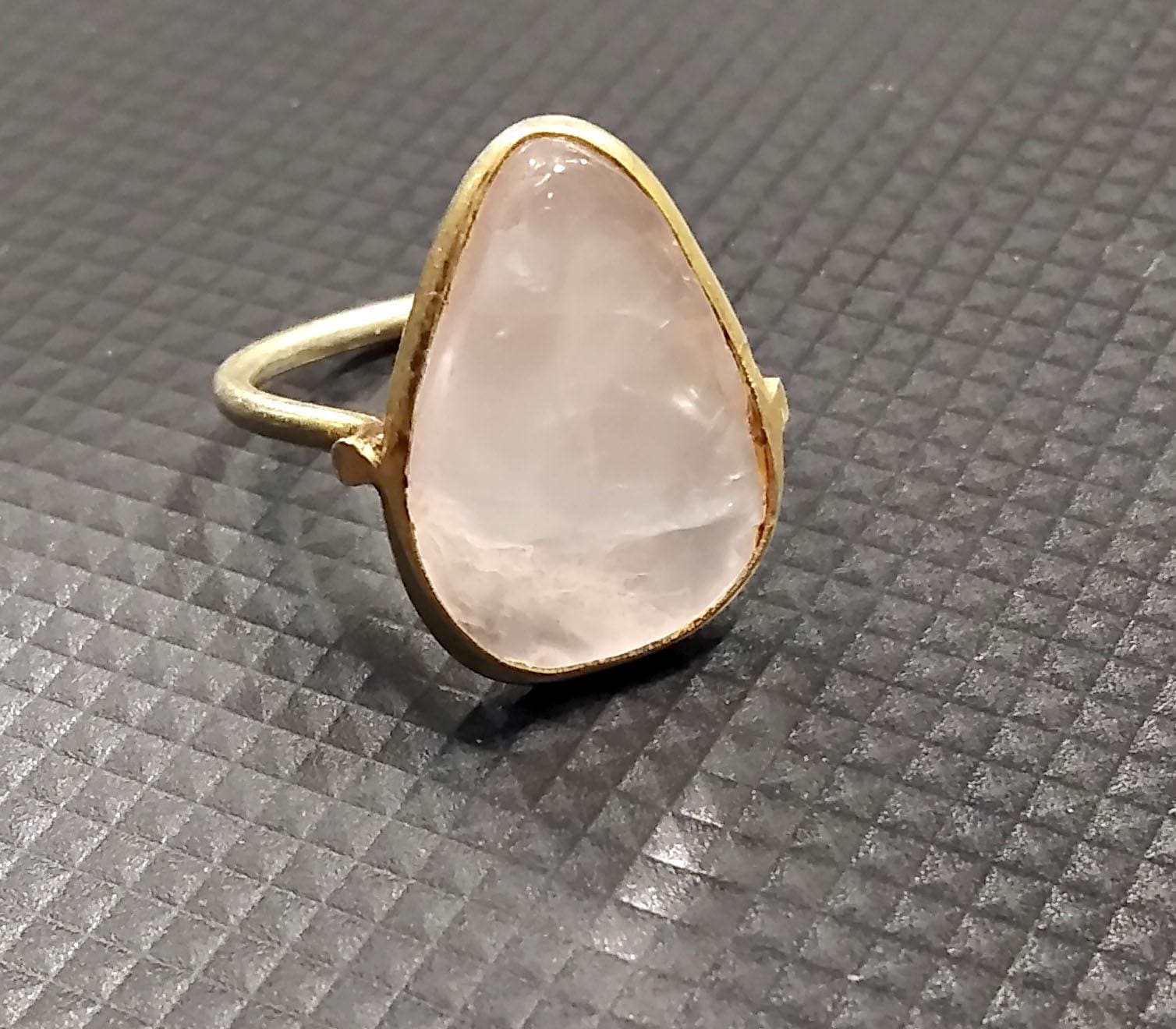 Rose Quartz  Gemstone Ring, 925 Sterling Silver Gold Plated Ring, Rose Quartz Stone Size 19x12mm Handmade Statement Gift Birthday Ring